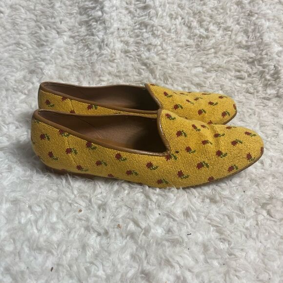 Zalo Vintage Zalo Yellow & Red Rose Needlepoint sleep on  Flats size 10 - Picture 2 of 13